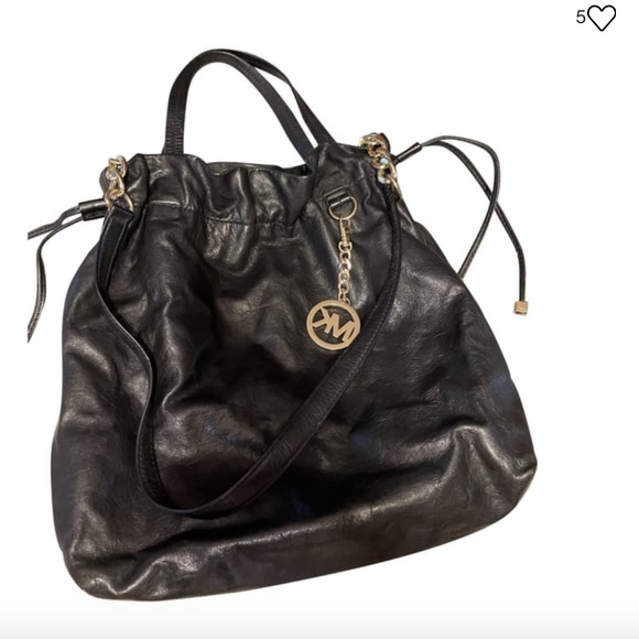 Micheal Kors Black Leather Drawstring Bag with Cossbody Strap - Picture 1 of 7